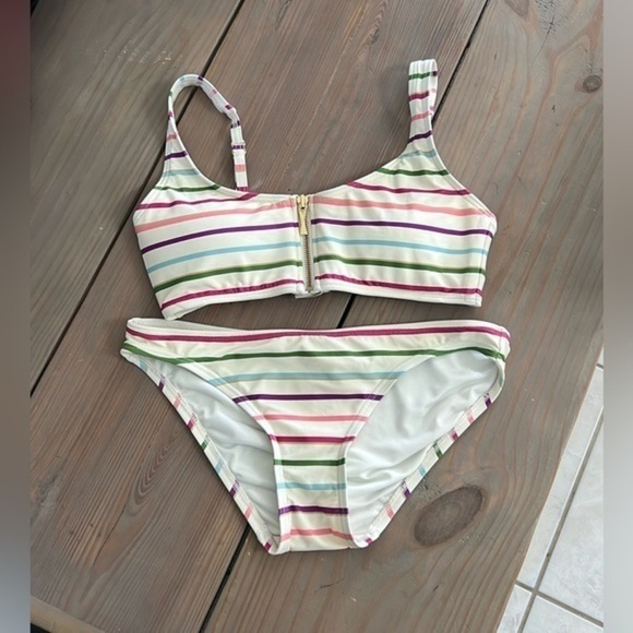 Kate Spade Party Stripe Front-Zip Bikini Top & Bottoms Size Small - Picture 1 of 10